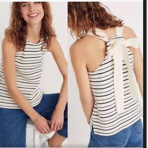 Madewell Stripped Bow Back Knit Textured Tank Top Size Large Summer Tank
